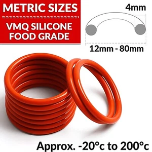 4mm Cross Section O Rings VMQ Silicone Food Grade 12mm-80mm OD High Temperature - Picture 1 of 8