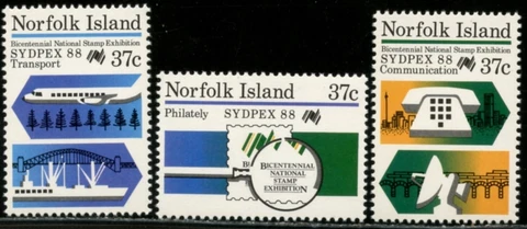 NORFOLK ISLAND Sc#437-439 1988 SYDPEX ‘88 Complete Set OG Mint NH Cover