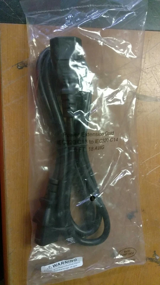 NEW IEC320 C13 TO C14 18AWG 6ft Computer PC Monitor 3 Prong Power Cord Cable - Image 1 of 1