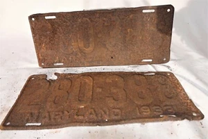 1933 MD Maryland Coleccionable Antiguo Colección Juego de Placas 280-388 Par - Imagen 1 de 12