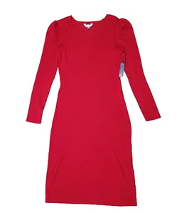 No Boundaries Sweater Dress Womens XXL Red Rib Knit BodyCon Puff Sleeves Boho - Picture 1 of 16