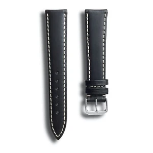 Correa de correa de reloj ruso Juchten negro liso de 19 mm - puntada blanca - Imagen 1 de 4