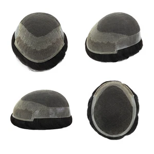 Mens Toupee French Lace Front Hair Replacement Systems Poly Human Hairpiece 8x10 - Picture 1 of 13