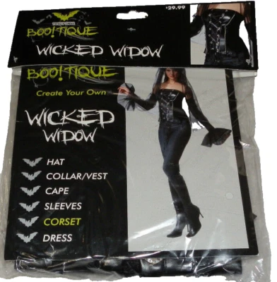 New Womens Wicked Widow Corset One Size Halloween Costume Black Faux Leather - Image 1 of 2