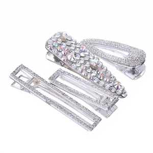 4 SET Rhinestone Hair Clips Pin Girls Women's Silver Tone Barrette Accessories S - Picture 1 of 6