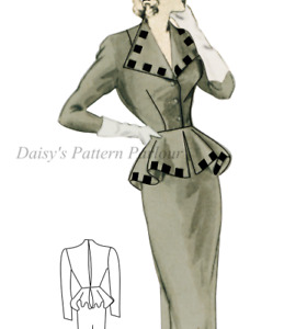 Vintage Sewing Pattern 1940s Jacket Peplum Plus Any Size 1950 1940 Ankara