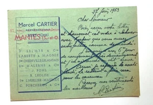 Carte postale correspondance commerciale représentant Cartier 1953 Selmer - Picture 1 of 2