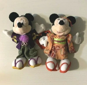 Tokyo Disney Resort Mickey Minnie Plush Doll Pin KIMONO New Year 2008 2 Set Rare - Picture 1 of 12