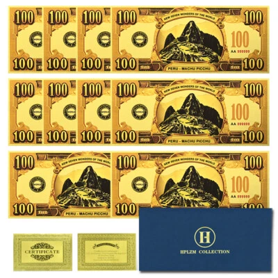 10pcs in Envelope Peru Machu Picchu 2007 New Seven Wonders Gold Foil Banknotes - Image 1 of 4