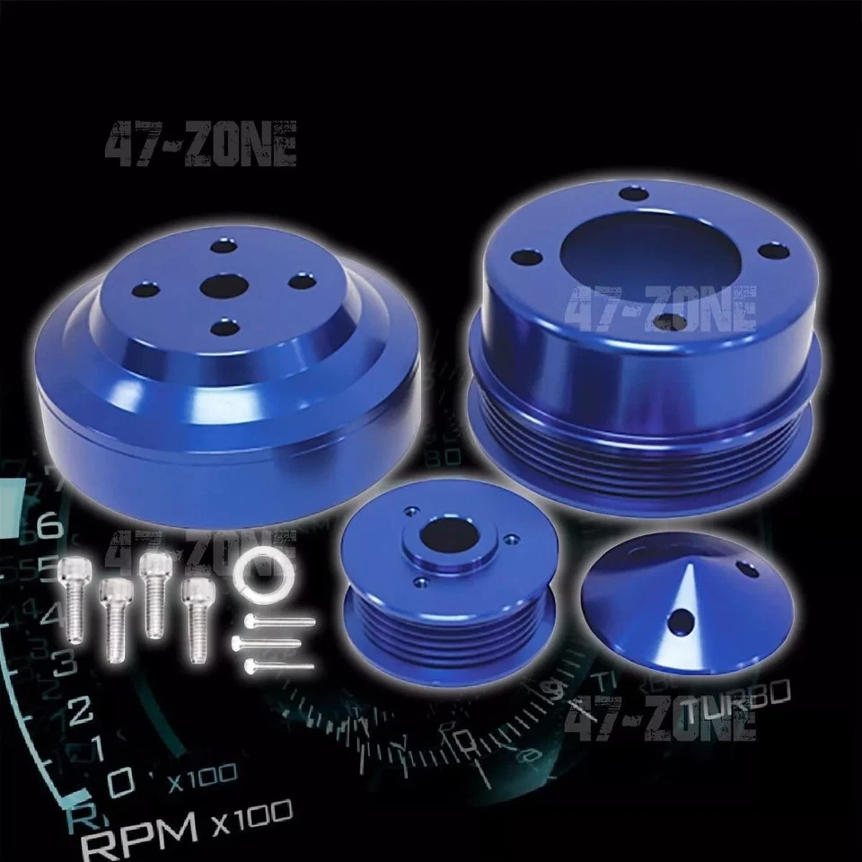 For 1979-1993 Ford Mustang 5.0 Underdrive Serpentine Pulley Set Blue Aluminum - Image 1 of 1