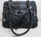 Brighton Black Nylon And Croc Embossed Patent Leather Handbag W Braided Straps