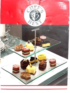 New 2 Tier Rectangle Glass Dessert Stand Serving Tray Food Display Server - Picture 1 of 4