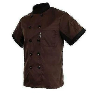 Unisex Chef Jacket Coat Restaurant Hotel Work Uniform Short Mesh Sleeves - Picture 1 of 25
