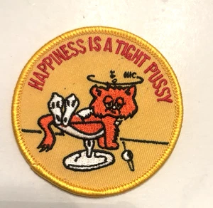 HAPPINESS IS A TIGHT PUSSY Embroidered Hippie Biker Sew On Patch - Picture 1 of 6