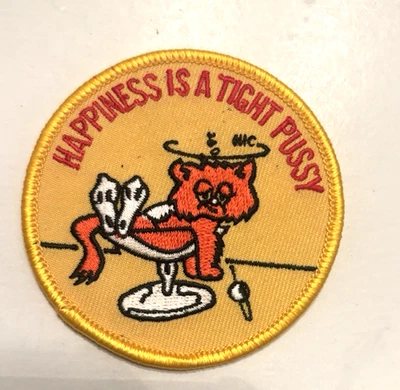 HAPPINESS IS A TIGHT PUSSY Embroidered Hippie Biker Sew On Patch - Image 1 of 4