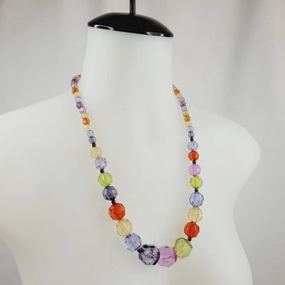 Vintage Multicolor Faceted Lucite Acrylic Bead Necklace Graduated Colorful Retro - Image 1 of 4