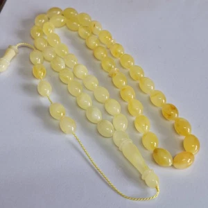 ☀️Natural Baltic Amber Islamic Prayer 45 Olive Beads Misbaha Tasbih Rosary 28g📿 - Picture 1 of 24