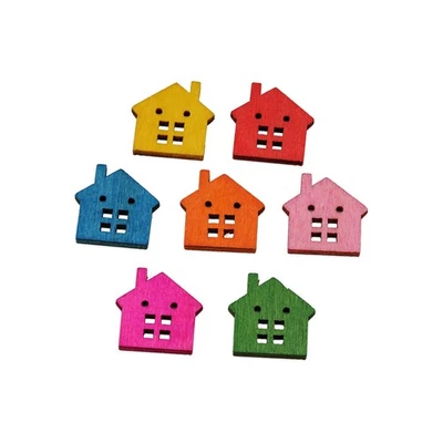30pcs Cute House Wood Buttons for Crafts Sewing Scrapbooking DIY Decor 23x22mm - Image 1 of 4