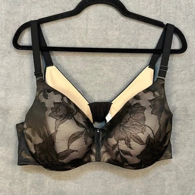 Cacique Bra Women 48C Black Lace Lightly Lined Balconette Adjustable Straps Sexy - Image 1 of 4