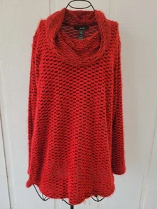 Suéter túnica cuello capucha ALI MILES talla 1X suave pestañas borrosas rojo negro nuevo plus - Imagen 1 de 6