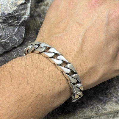 925 Silver 12MM Heavy Chain Curb Link Chain Bracelet - Image 1 of 4