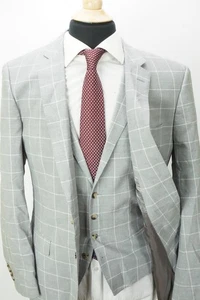 Hugo Boss Huge/Genius Slim Gray Plaid Wool Blend 3 Pc Suit Jackt Pants Vest 42R - Picture 1 of 13