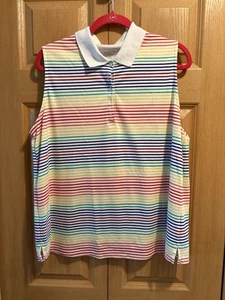 Lands’ End ärmelloses Polo - Größe 1X - Regenbogenstreifen - Supima® Baumwolle - Relaxed - Bild 1 von 6