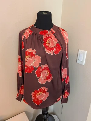 Nicole Miller Sz. M Floral 1/4 Button Neck LS Blouse New w/Tags Foto 1 de 4