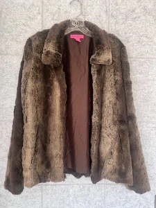 Betsey Johnson Faux Fur Jacket Brown Coat Collared Plush Outerwear Women's Small - Picture 1 of 6