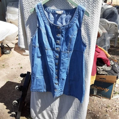 Vintage Cherokee Blue Jean Denim Sleeveless Dress Jumper Button Down XL Cotton - Image 1 of 4