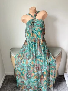 Maurices Maxi Halter Dress Paisley Flowy Chiffon Lined Sleeveless XL Green NWT - Picture 1 of 8