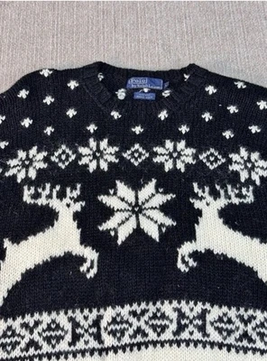 Vintage Polo Ralph Lauren Fair Isle Snowflake Reindeer Wool Sweater Size Large - Image 1 of 4