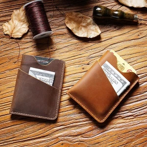 Genuine Leather Slim Wallet Money Credit ID Card Slots Holder Minimalist Purse - Picture 1 of 16