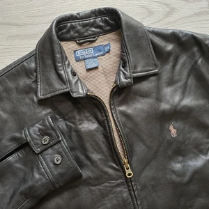 VTG Polo Ralph Lauren Mens Black Leather Cafe Racer Jacket Plaid Lined S Bomber - Picture 1 of 15