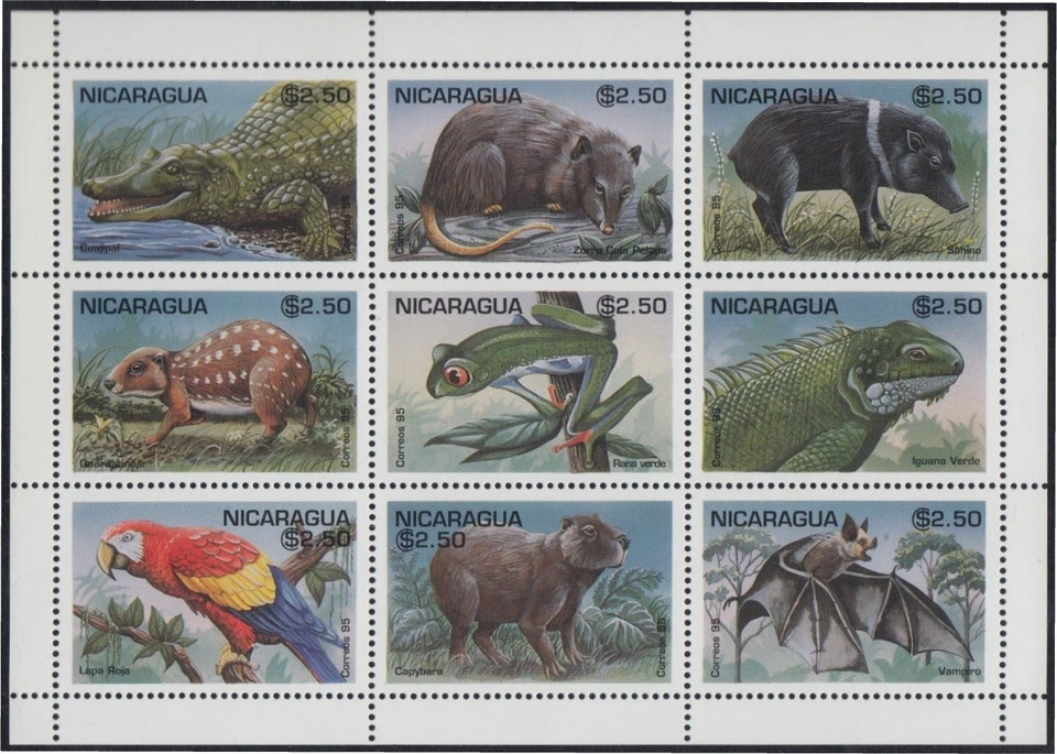 Nicaragua 2020/28 1995 Vida Silvestre Caimán Zorro Iguana MNH Foto 1 de 1