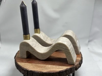 Heavy Marble & Brass Candle Holders / Bookends Wave Art Decorative Made in India - Image 1 of 4