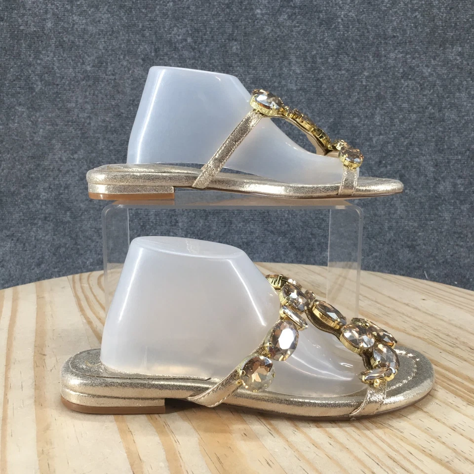 NEW Jessica Simpson Sandals Womens 6.5 M Avimma Studded Slip On Flats Slide Gold - Image 1 of 4