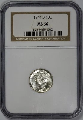 1944-D Mercury 10c Silver Dime NGC MS 66 Semi Proof Like - Image 1 of 4
