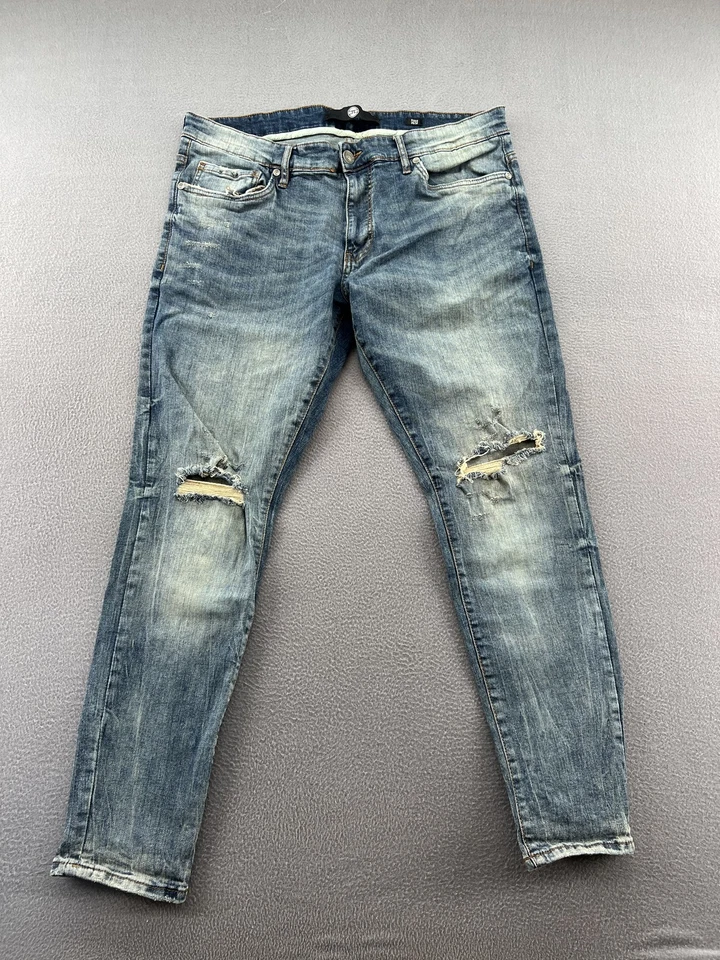Jeans Jordan Craig para Hombres 38x32 Azul Envejecido Rasgado Elástico Denim Ross JR1020 Foto 1 de 4