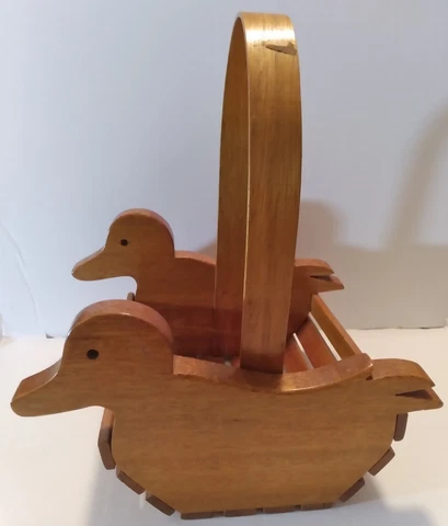 Vintage Duck Basket Wooden Handled Rustic Country Cottage Retro Chic Handmade Cover