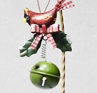 Cardinal Metal Bird Jingle Bell Christmas Tree Ornament 3X2? Hanging Holly Bow