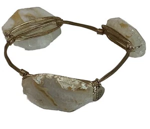 Bourbon And Bowties  Goldtone Wire Bracelet White Quartz Large Stones - Picture 1 of 9