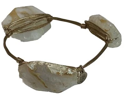 Bourbon And Bowties  Goldtone Wire Bracelet White Quartz Large Stones - Image 1 of 4