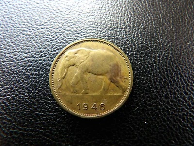 Belgian  Belgium Congo 1946 1 Frank coin African Elephant (10) - Image 1 of 4