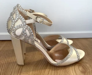 Badgley Mischka Roxy Satin & Leather Rhinestone-Embellished Dress Sandals SZ 7.5 - Picture 1 of 7