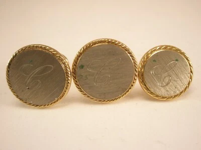 Conjunto de gemelos y corbatas con respaldo de frijol vintage con letras monograma C charles Foto 1 de 4