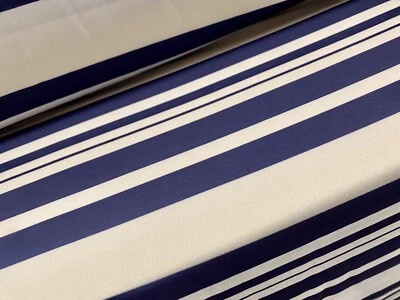 Georgette Woven Dress Fabric, Per Metre - Stripe Print  - Navy Blue & Cream - Image 1 of 3