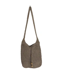 NEW Hand Made Crochet Purse crossbody Zipped Bag, Lined & zip pocket Tan/Natural - Picture 1 of 5