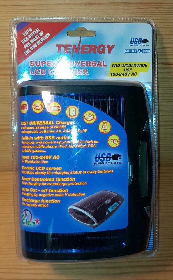 Tenergy T-9688 Super Universal LCD Battery Charger with USB Port