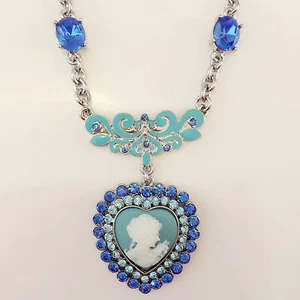 New Lady Cameo Vintage Style Blue Heart Pendant Charm Chain Necklace Gift NE1319 - Picture 1 of 3